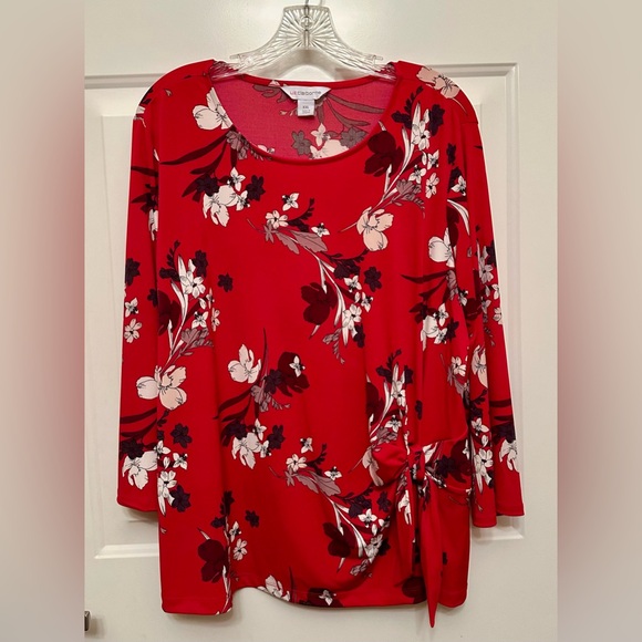 Liz Claiborne Red Floral Tie-Front Blouse-Flattering & Feminine- Ladies XXL - Picture 7 of 7